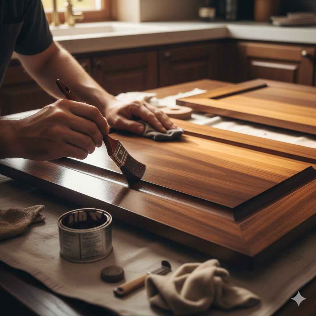 Wood staining and polishing for doors, wardrobes, furniture and cabinets